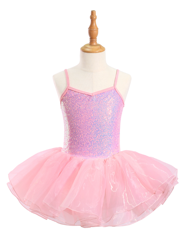 Girls Sequin Cami Ballet Leotard Tutu Dress-TM034