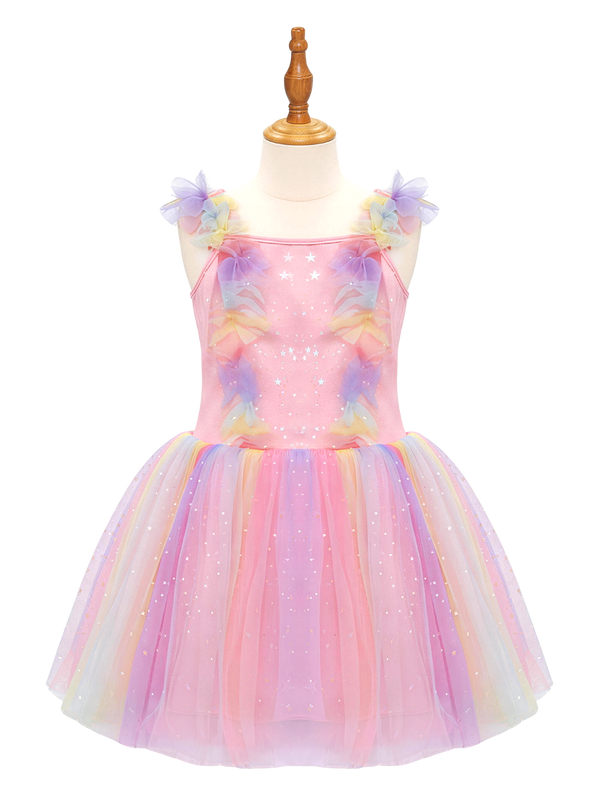 Girls Rainbow Tulle Dress with Stars - Kids Birthday Party Princess Dress-ALP0108