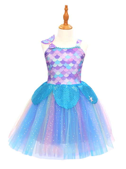 Girls Mermaid Scale Tutu Dress, Sparkly Ocean Theme Dress-ALP0114