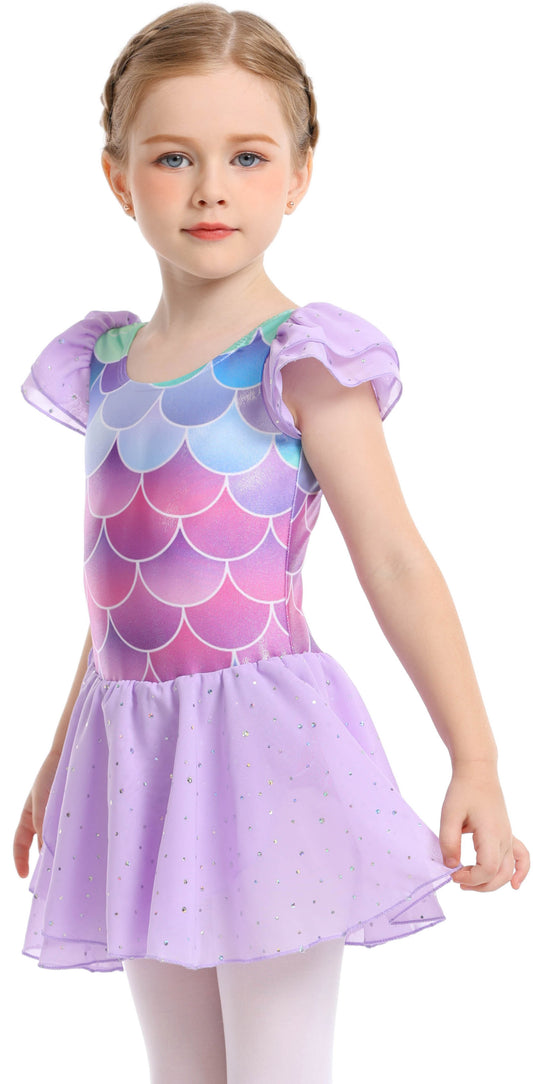 Sparkly Sequin Twirl Dress | Mermaid Scale Dancewear & Gymnastics Leotard | Perfect Gift for Girls | Available in two colors,Ready to Ship!-AM202