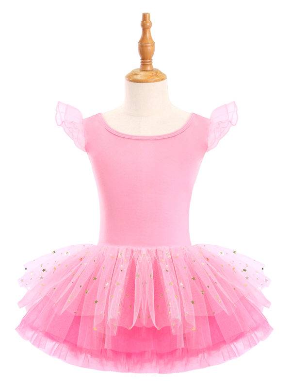 Girls Pink Crossover Back Ballet Leotard Tutu Dress-XY044