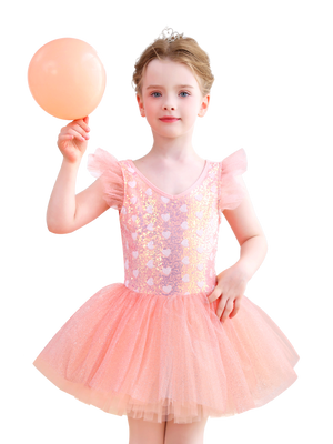 Girls Pink Heart Sequin Ballet Tutu Dress, Sparkly Tulle Dance Costume-ALP055