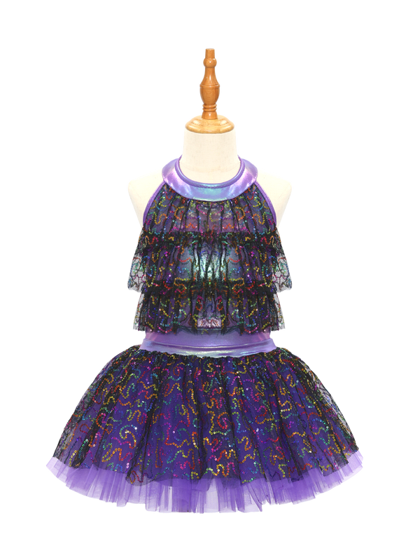 Purple Sequin Kids Jazz Dance Costume JSP020