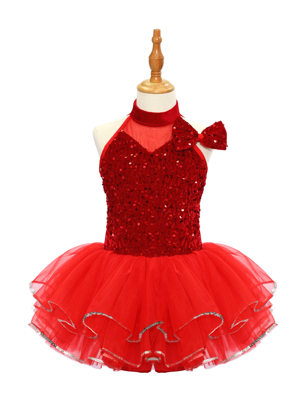 Red Sequin Kids Jazz Dance Costume JSP020