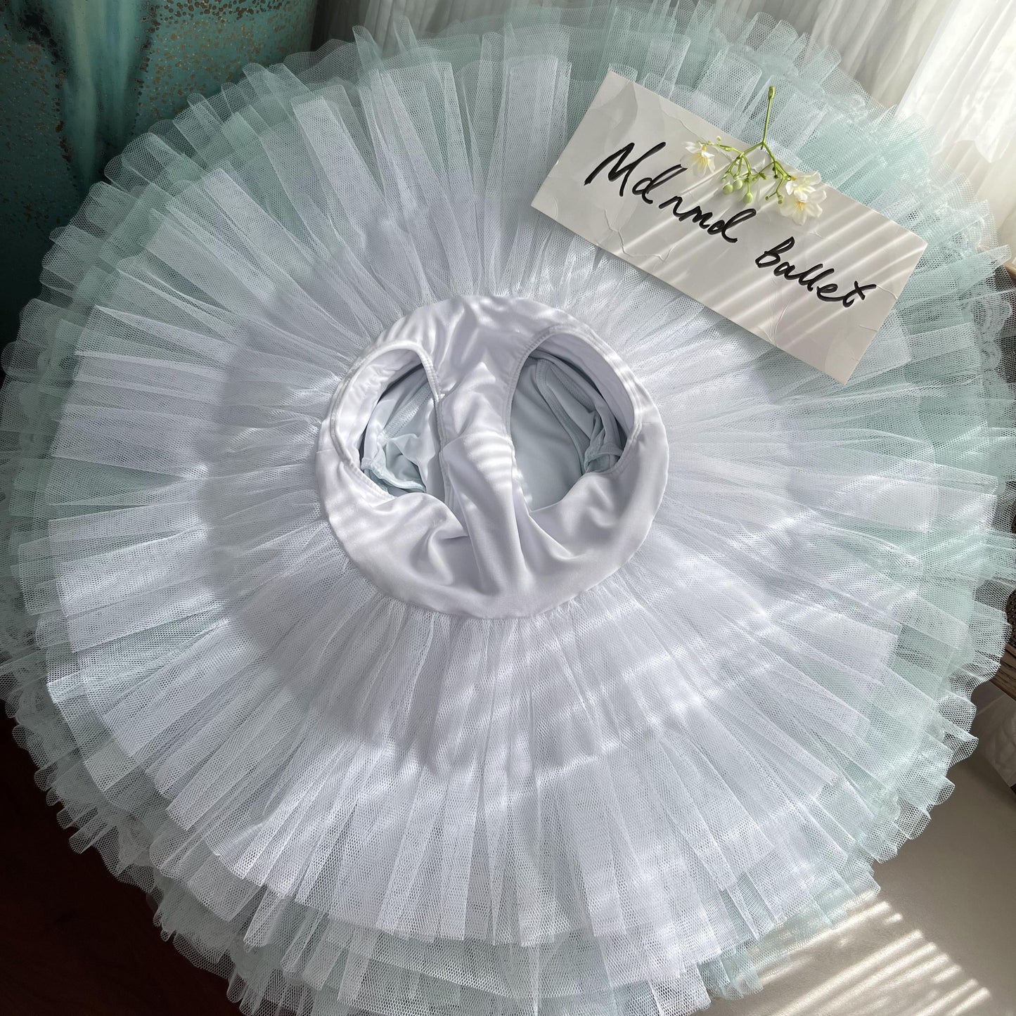 Ice Blue Ballet Tutu with Floral Appliqué and Crystal Embellishments - MDT0687