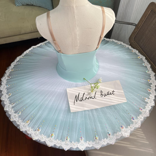 Ice Blue Ballet Tutu with Floral Appliqué and Crystal Embellishments - MDT0687