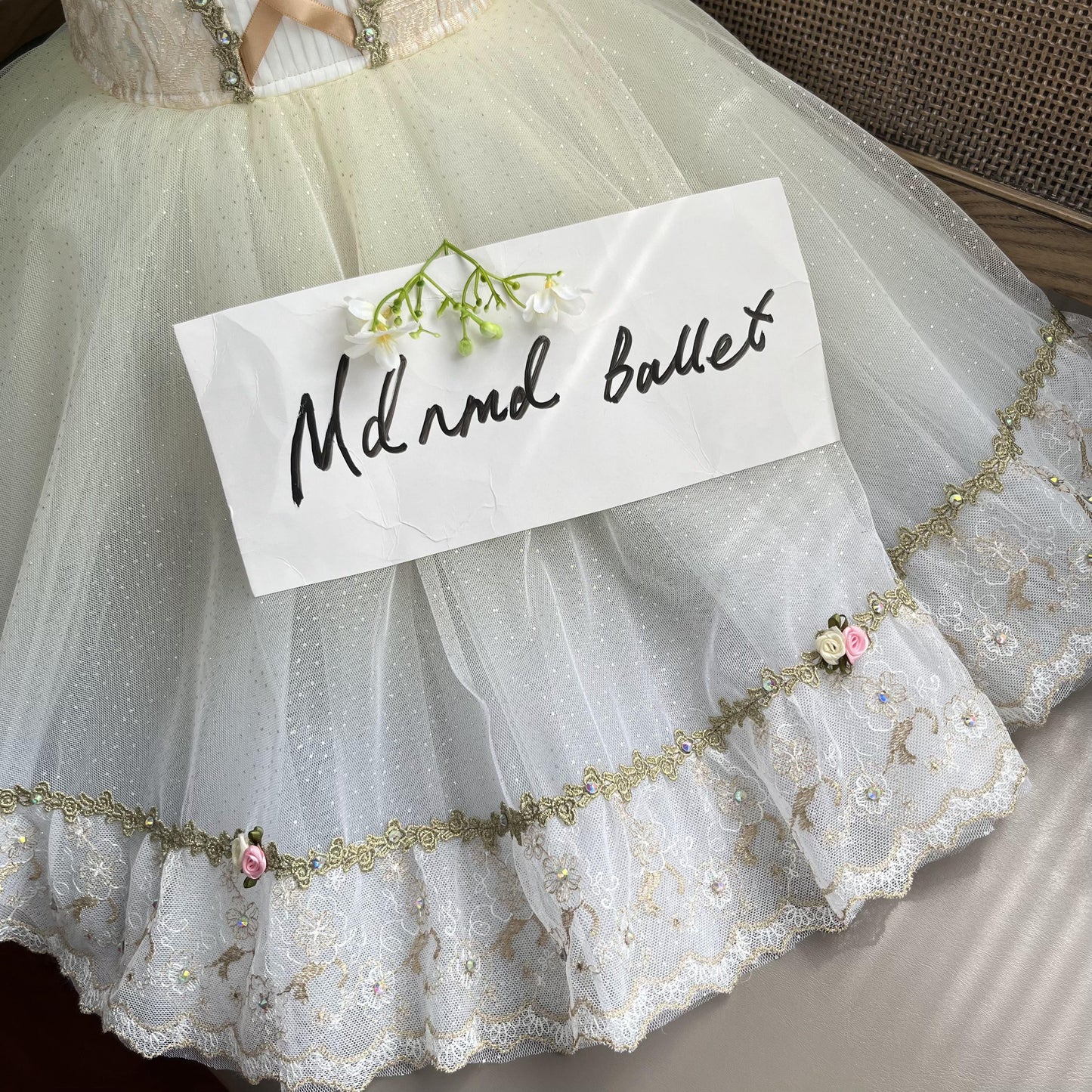 Romantic Floral Ballet Tutu Dress with Lace Corset & Puffy Sleeves - MDC0791