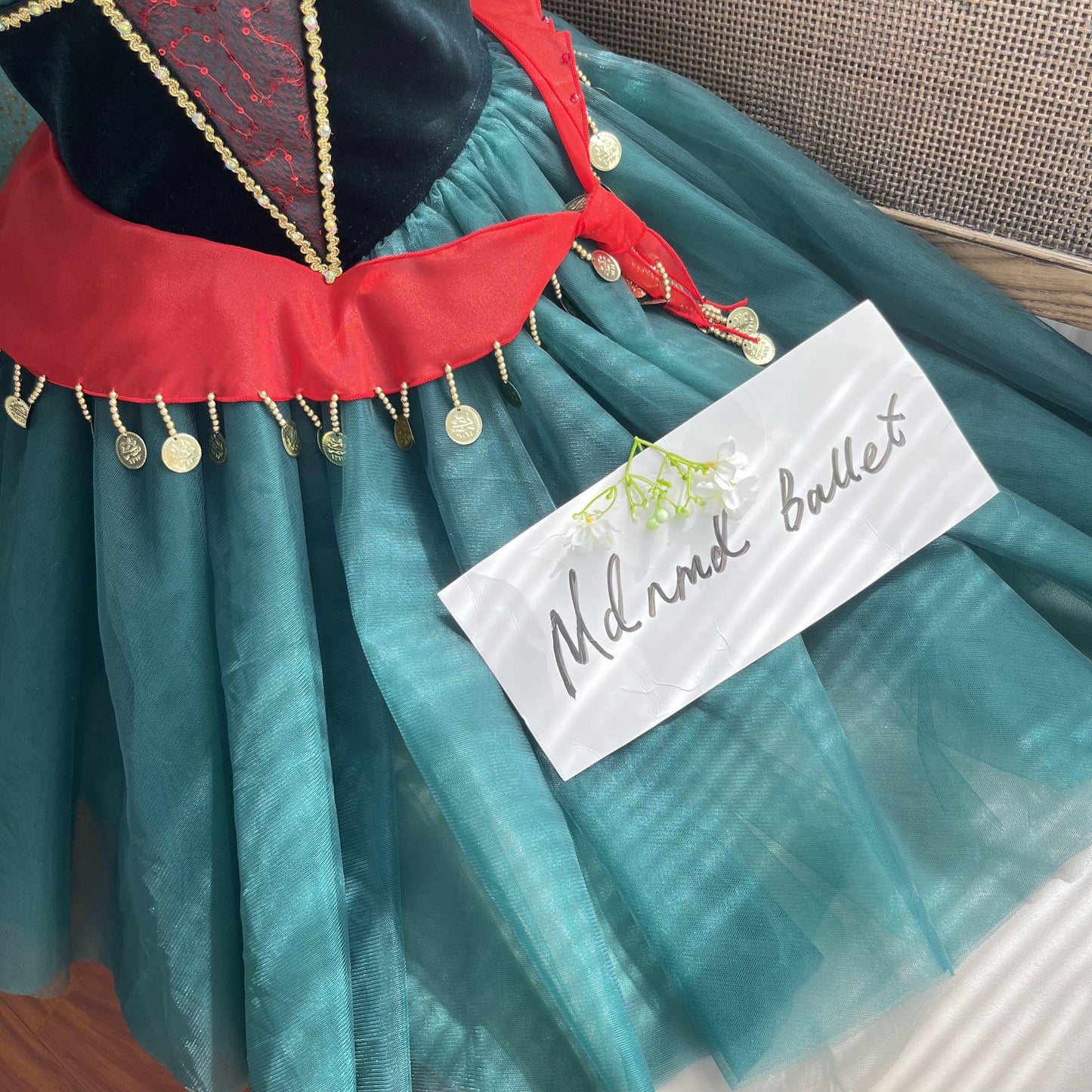 Green Ballet Tutu with Gold Embellishments and Coin Detail - MDC0361