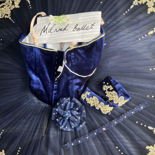 Royal Blue and Gold Embellished Classical Ballet Tutu - MDT0140