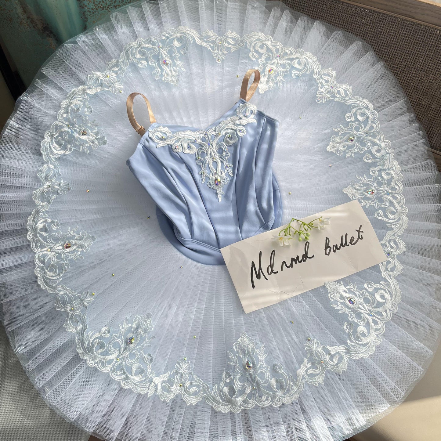 Elegant Blue Ballet Tutu with Lace Embellishments and Crystal Accents - MDT666