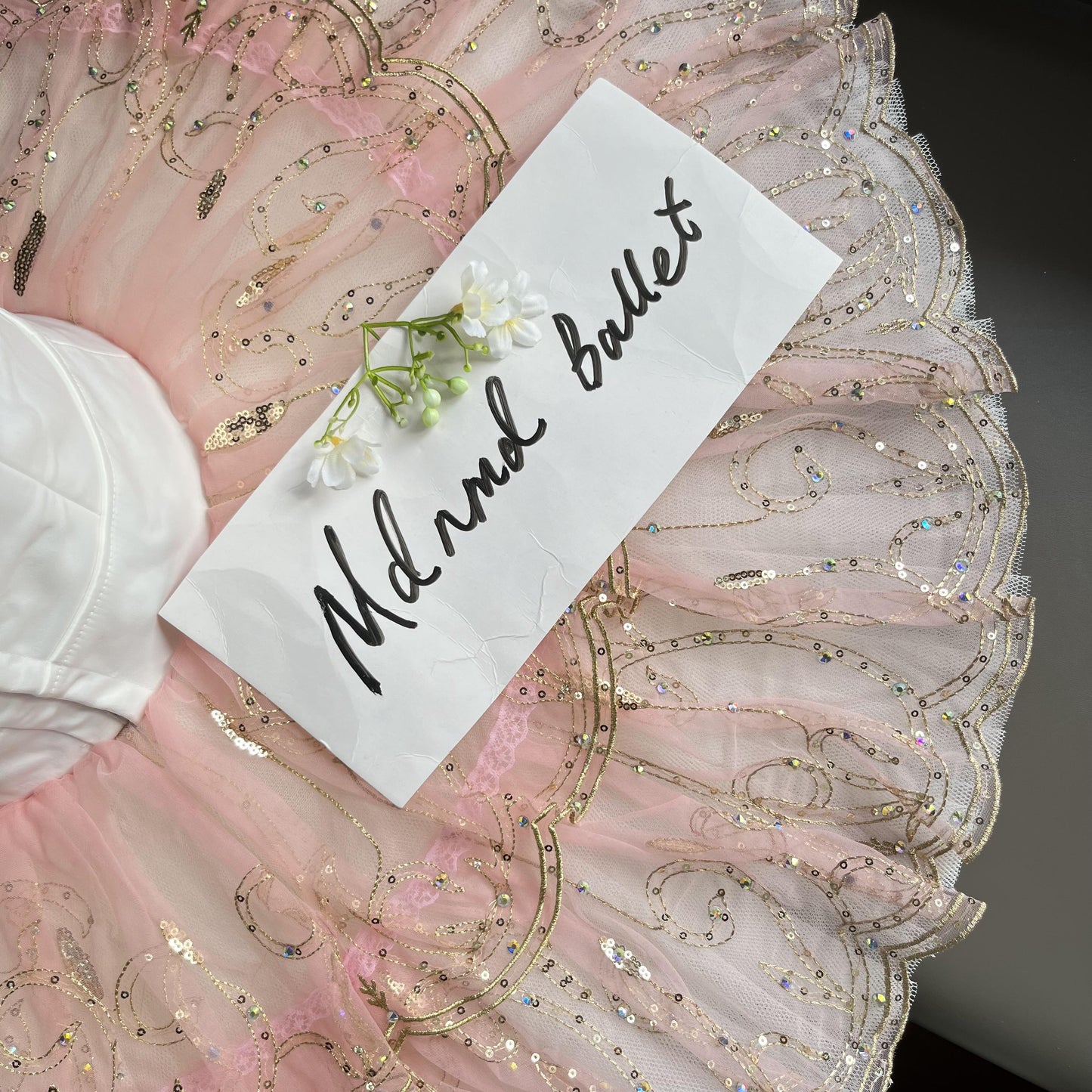 Luxurious Pink and White Ballet Tutu with Gold Embellishments and Satin Bow - MDT0938