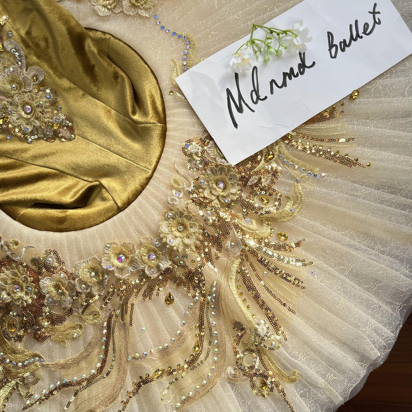 Golden Ballet Tutu with Luxurious Floral Embroidery and Sequin Detailing - MDT0941