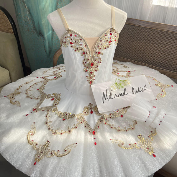 Professional Ballet Tutu with Gold and Red Embellishments - MDT0964