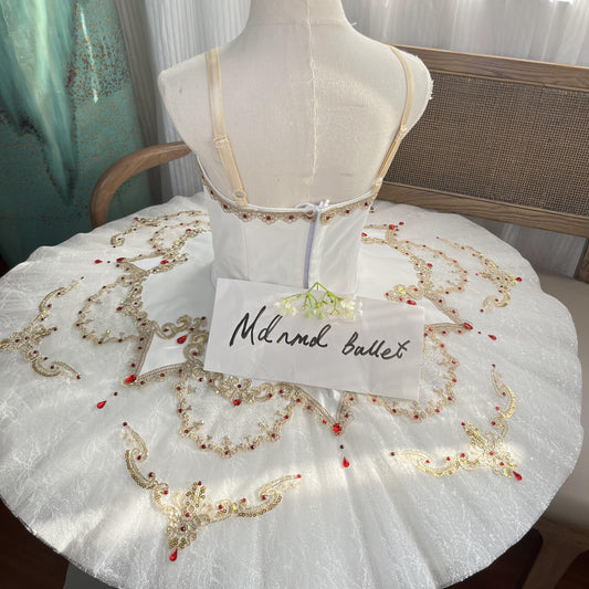 Professional Ballet Tutu with Gold and Red Embellishments - MDT0964