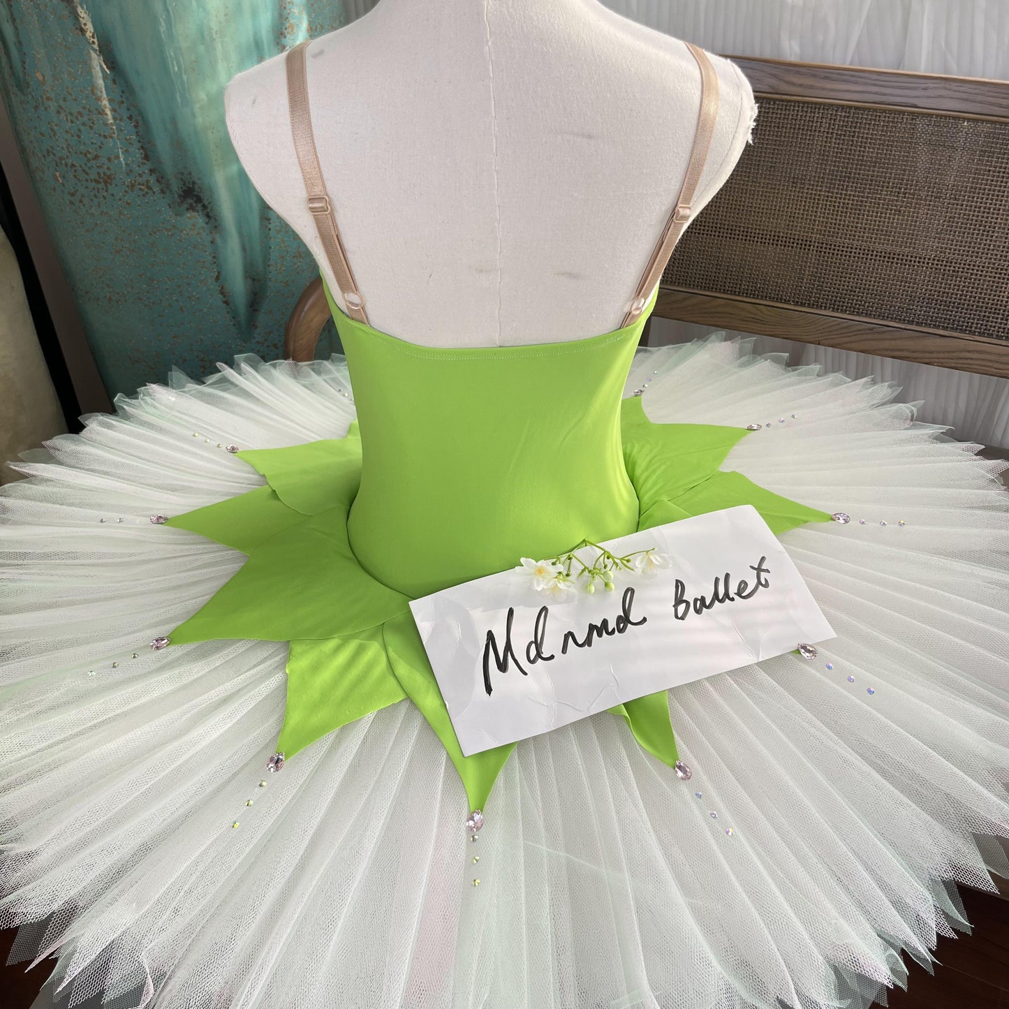 Green Ballet Tutu with Floral Appliqué and Petal Skirt Design - JYT0006