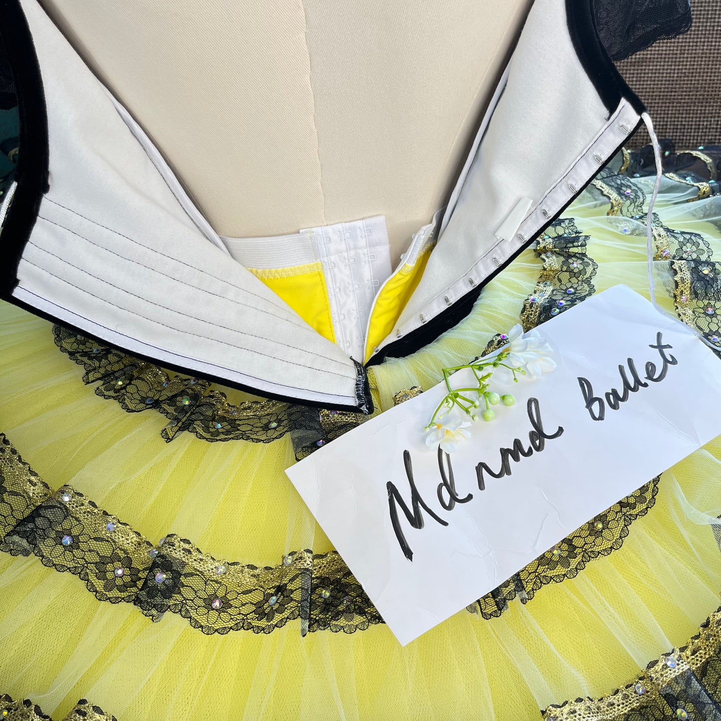 Black and Yellow Ballet Tutu with Half-Sleeves and Embellished Bodice - MDT0367