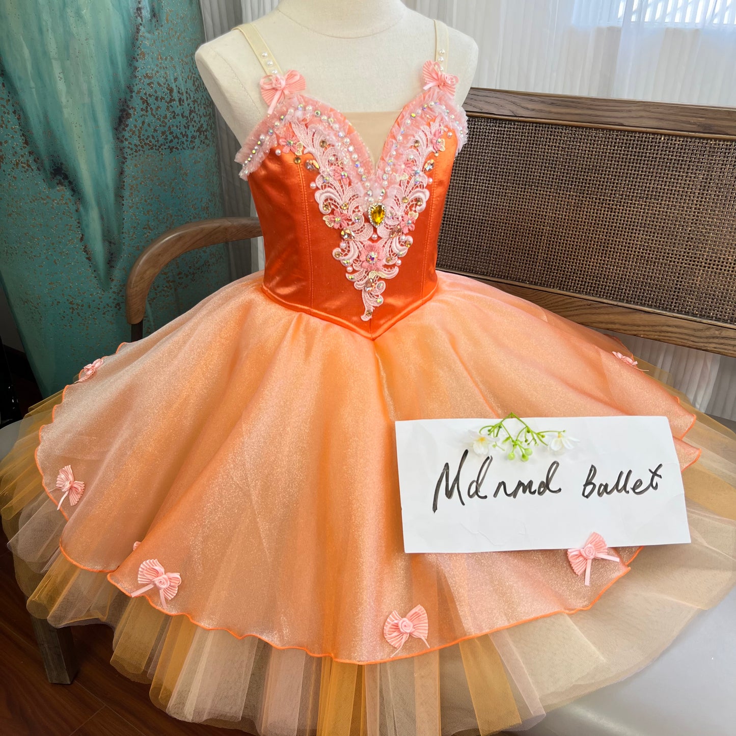 Orange Ballet Tutu Dress with Intricate Embroidery and Pearl Details - JYC0008