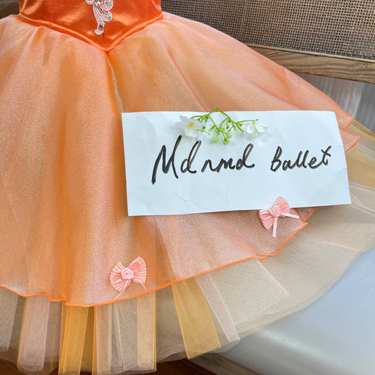 Orange Ballet Tutu Dress with Intricate Embroidery and Pearl Details - JYC0008