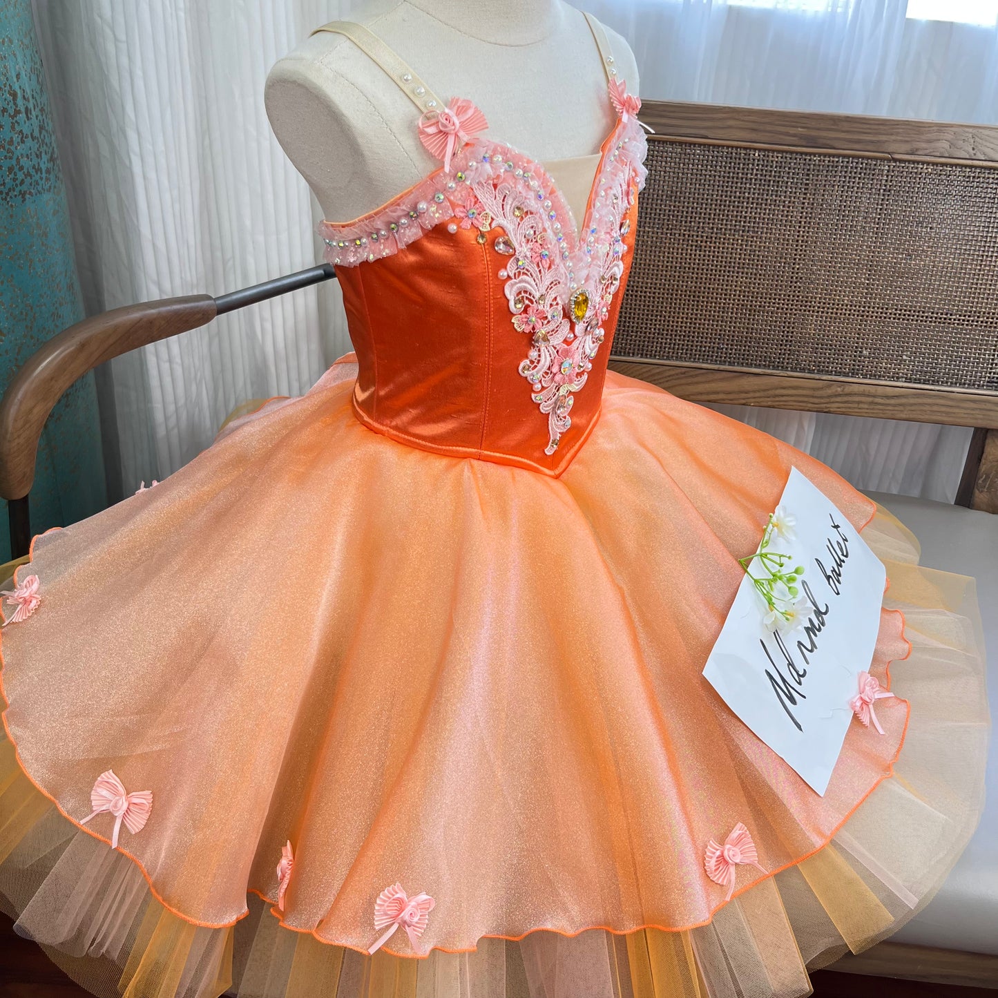 Orange Ballet Tutu Dress with Intricate Embroidery and Pearl Details - JYC0008