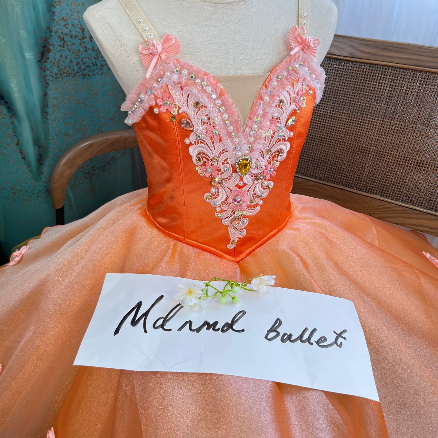 Orange Ballet Tutu Dress with Intricate Embroidery and Pearl Details - JYC0008