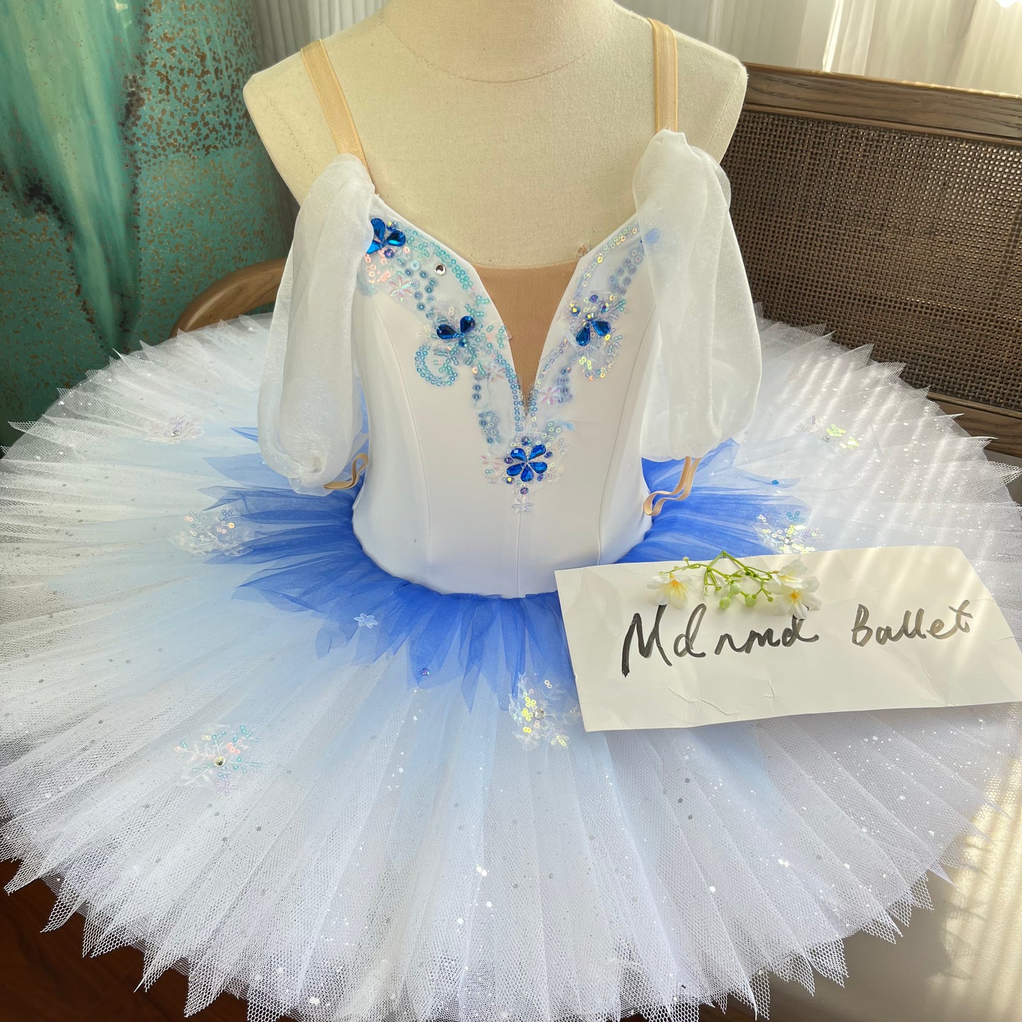 Enchanting Blue and White Ballet Tutu with Snowflake Embellishments - MDT1042
