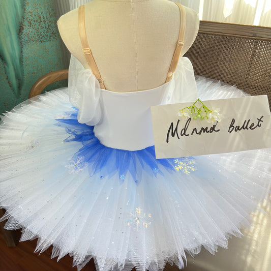 Enchanting Blue and White Ballet Tutu with Snowflake Embellishments - MDT1042