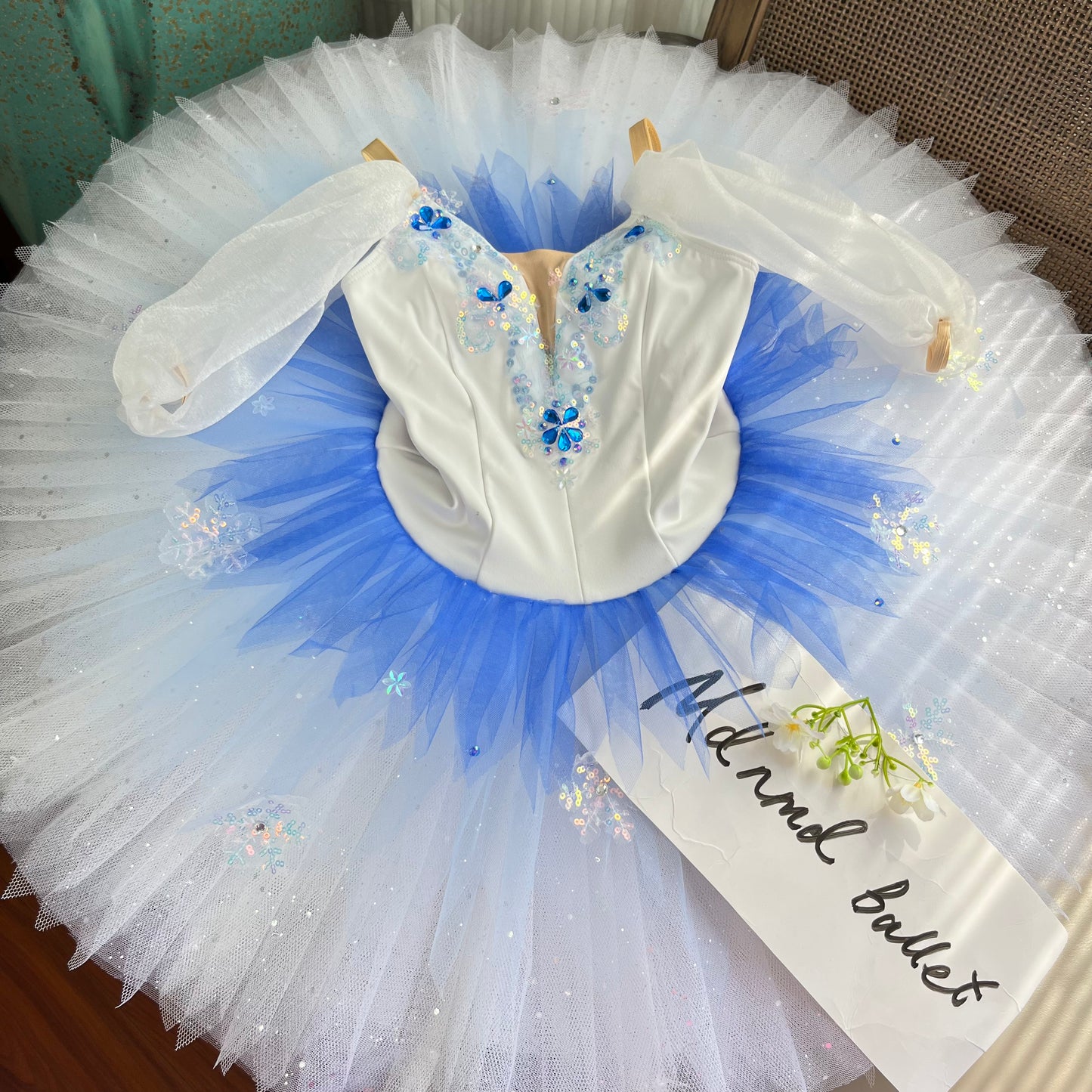Enchanting Blue and White Ballet Tutu with Snowflake Embellishments - MDT1042