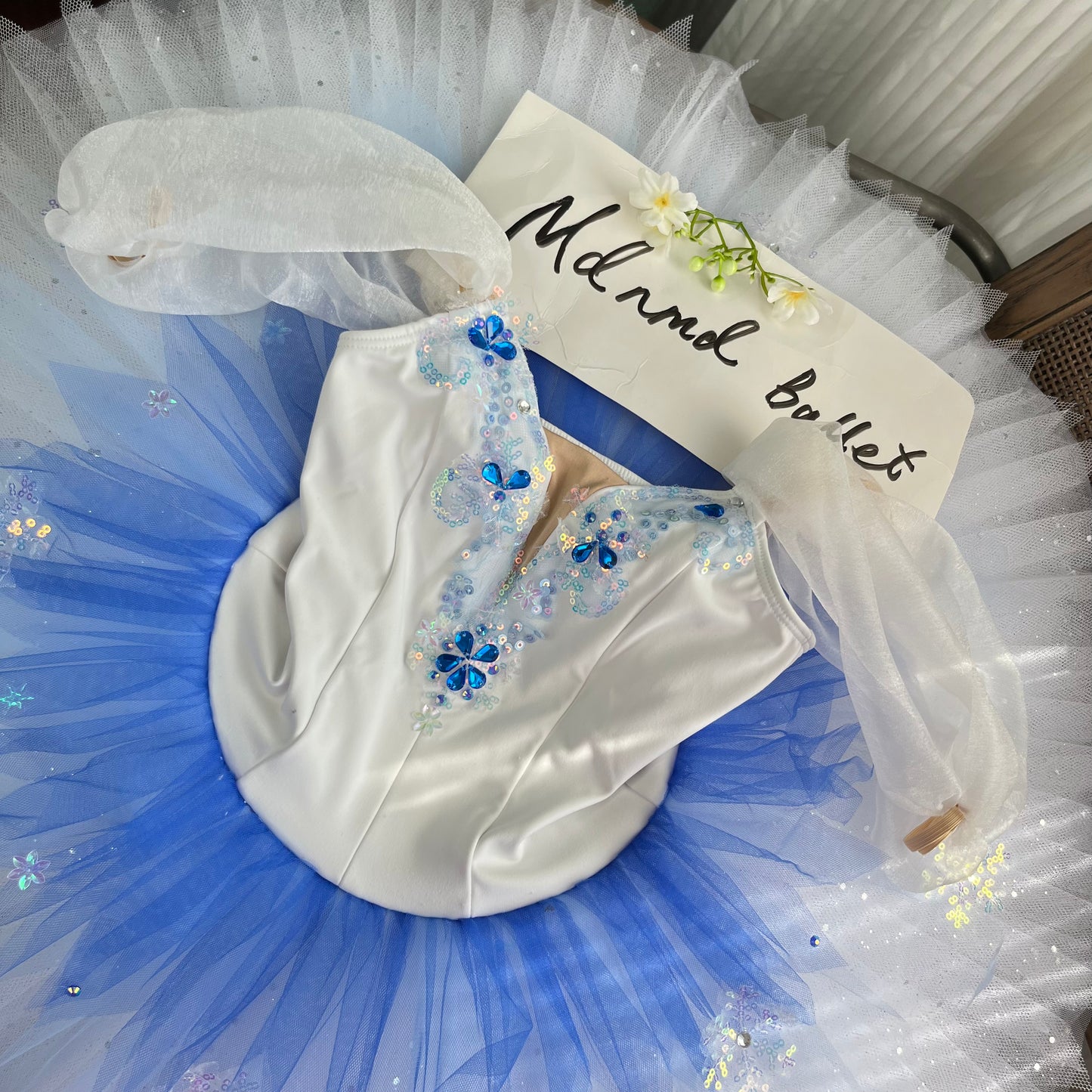 Enchanting Blue and White Ballet Tutu with Snowflake Embellishments - MDT1042