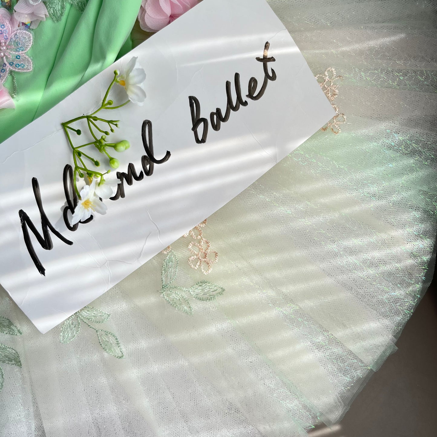 Pastel Green Ballet Tutu with 3D Floral Appliqué and Butterfly Embellishments - MDT1027