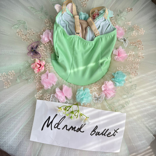 Pastel Green Ballet Tutu with 3D Floral Appliqué and Butterfly Embellishments - MDT1027