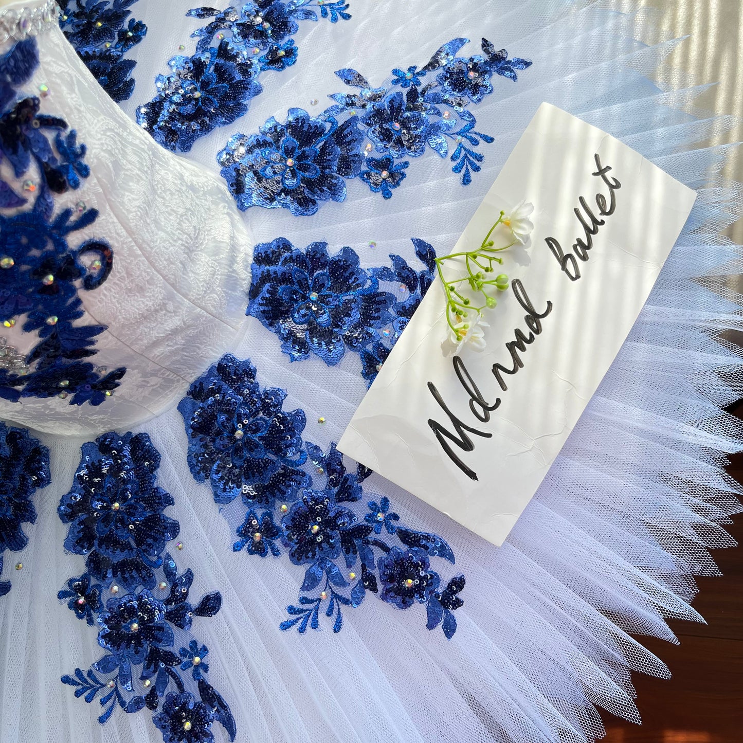 Exquisite Handmade Ballet Tutu with Blue Floral Embellishments - MDT0148