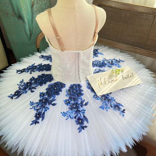 Exquisite Handmade Ballet Tutu with Blue Floral Embellishments - MDT0148