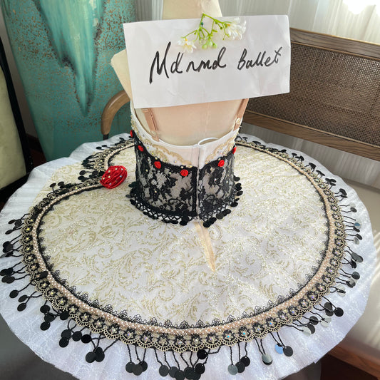 SpanishInspired Black & Gold Ballet Tutu with Red Rosette Accents - MDT0270