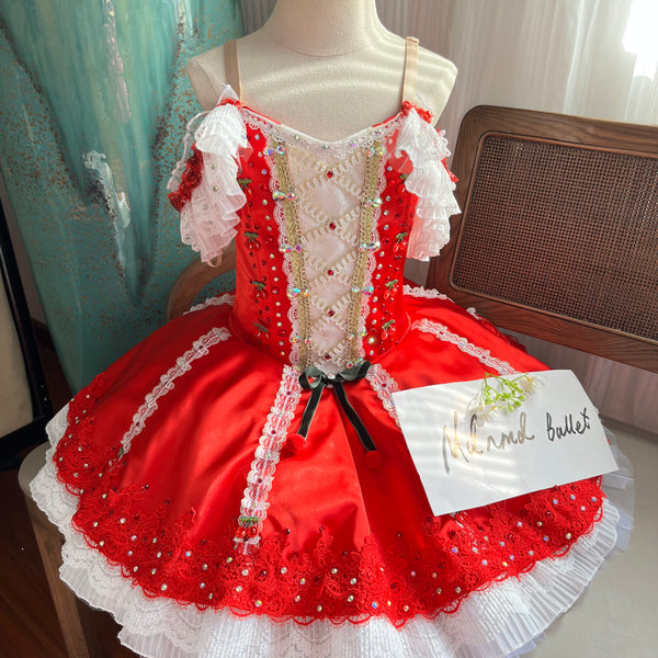 Red Lace Ballet Tutu with Intricate Beading and Custom Fit - MDC0618
