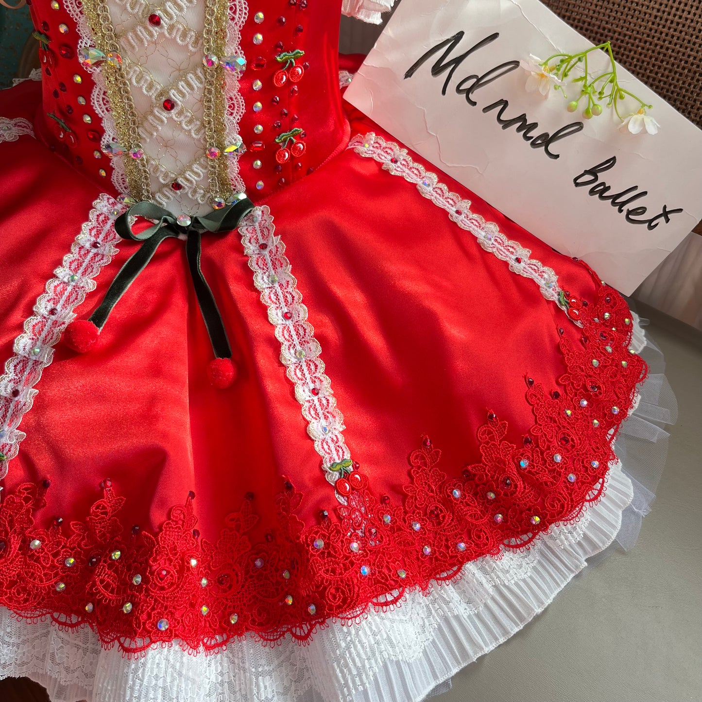 Red Lace Ballet Tutu with Intricate Beading and Custom Fit - MDC0618
