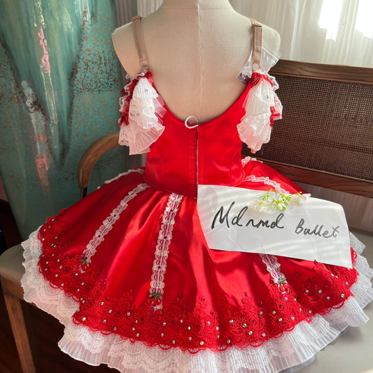 Red Lace Ballet Tutu with Intricate Beading and Custom Fit - MDC0618