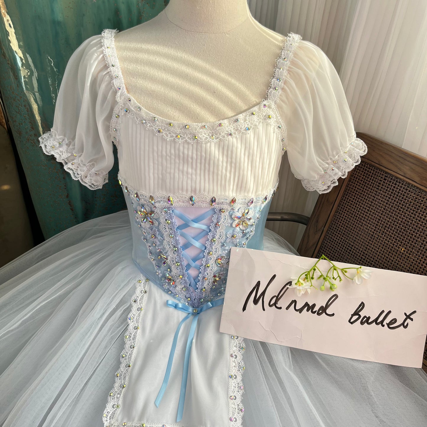 Ballet Romantic Dress with Floral Embroidery and Full Tulle Skirt - MDC0802