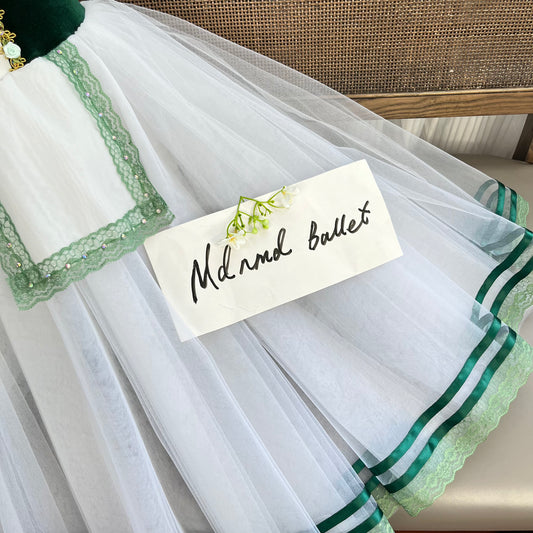 Graceful Green Ballet Dress with Floral Accents and Layered Tulle Skirt - JYC0008