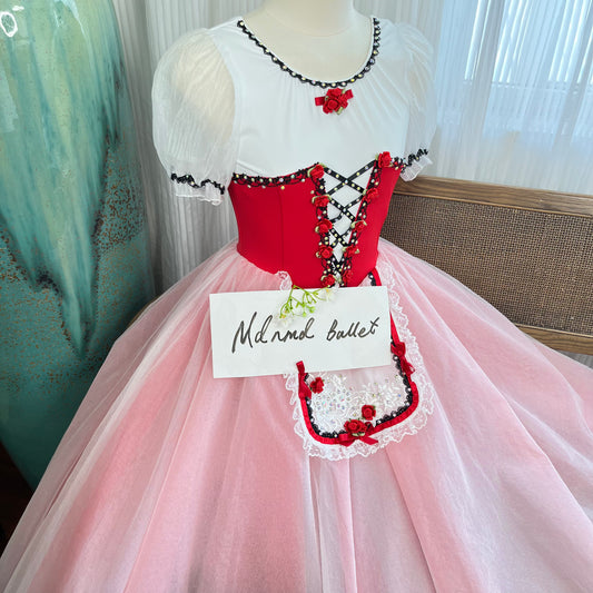 Red Ballet Dress with Lace Detailing and Floral Embellishments - MDC0133