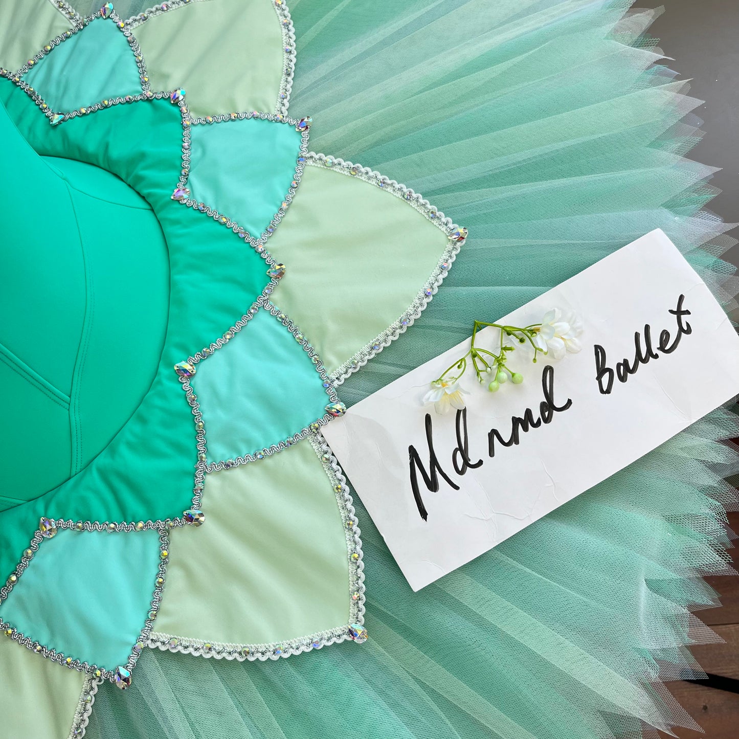 Green Petal Ballet Tutu with Floral Embroidery and Sequin Details - MDT0685