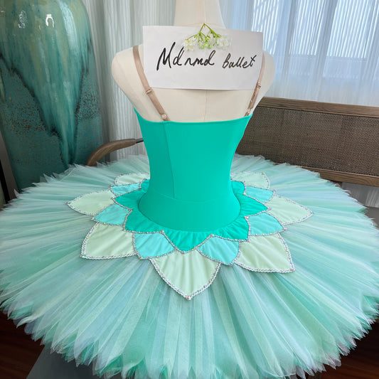 Green Petal Ballet Tutu with Floral Embroidery and Sequin Details - MDT0685