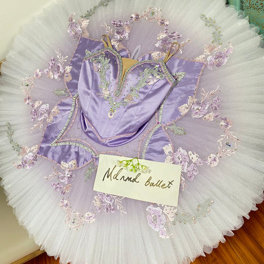 Dreamy Purple Ballet Tutu: Hand - blended Purple with Purple Floral Embroidery, Ideal for "The Sleeping Beauty" - Ballet Dancer's Attire-MDT0340