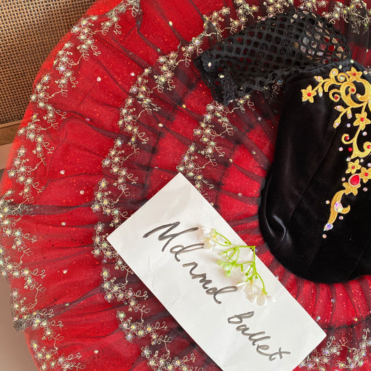 Stunning Handmade Red Ballet Tutu - Velvet Bodice with Gold Embroidery-MDT0754