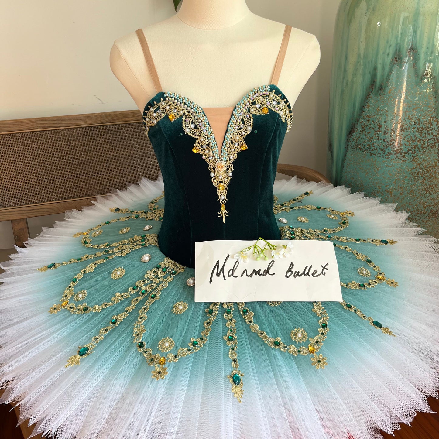 Exquisite Handmade Ballet Gown - Velvet Bodice with Ombre Tulle Skirt & Opulent Embellishments-MDT0041