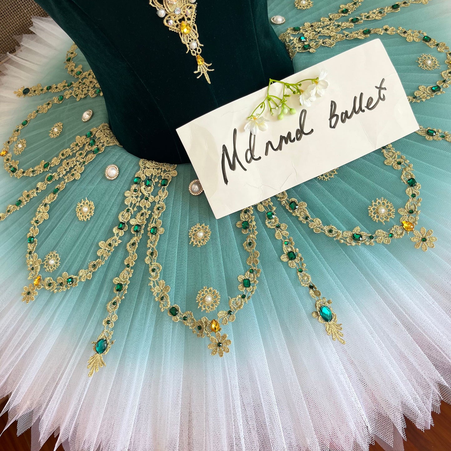 Exquisite Handmade Ballet Gown - Velvet Bodice with Ombre Tulle Skirt & Opulent Embellishments-MDT0041