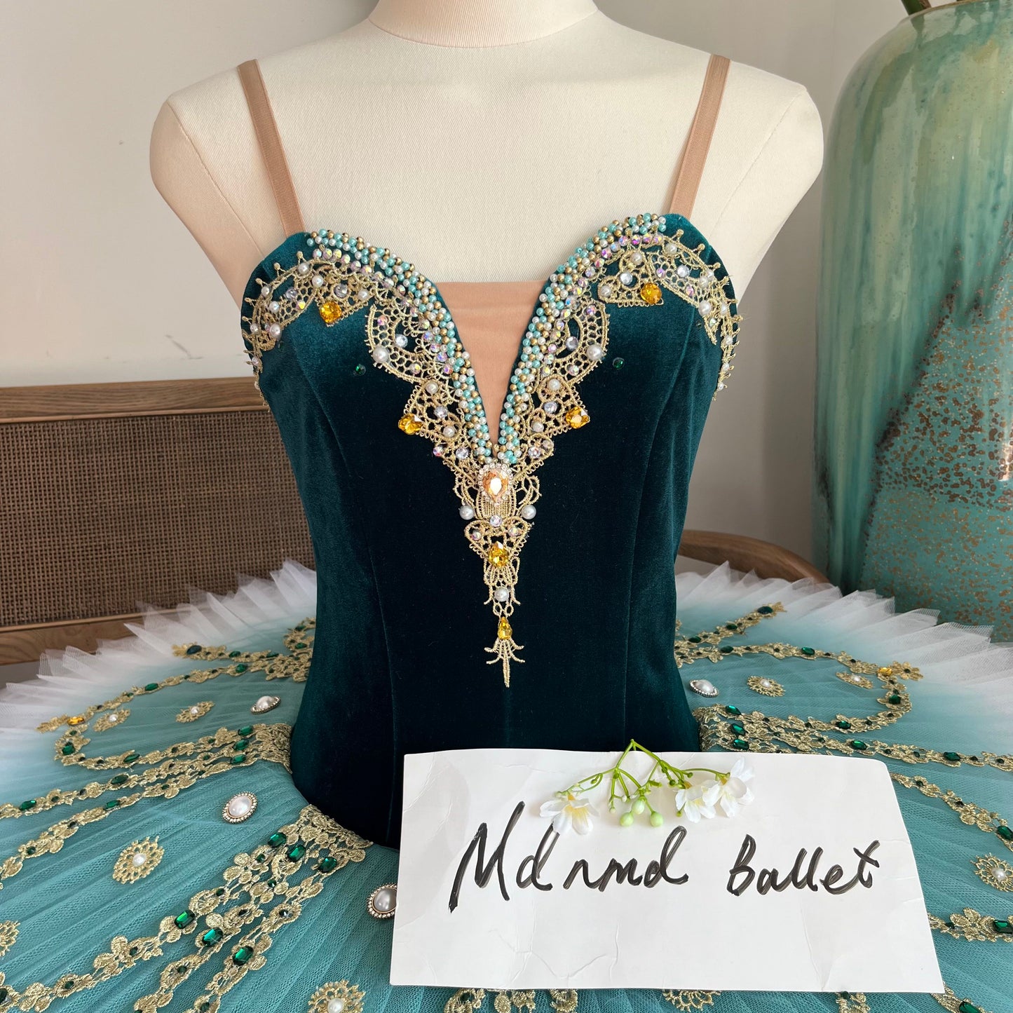 Exquisite Handmade Ballet Gown - Velvet Bodice with Ombre Tulle Skirt & Opulent Embellishments-MDT0041