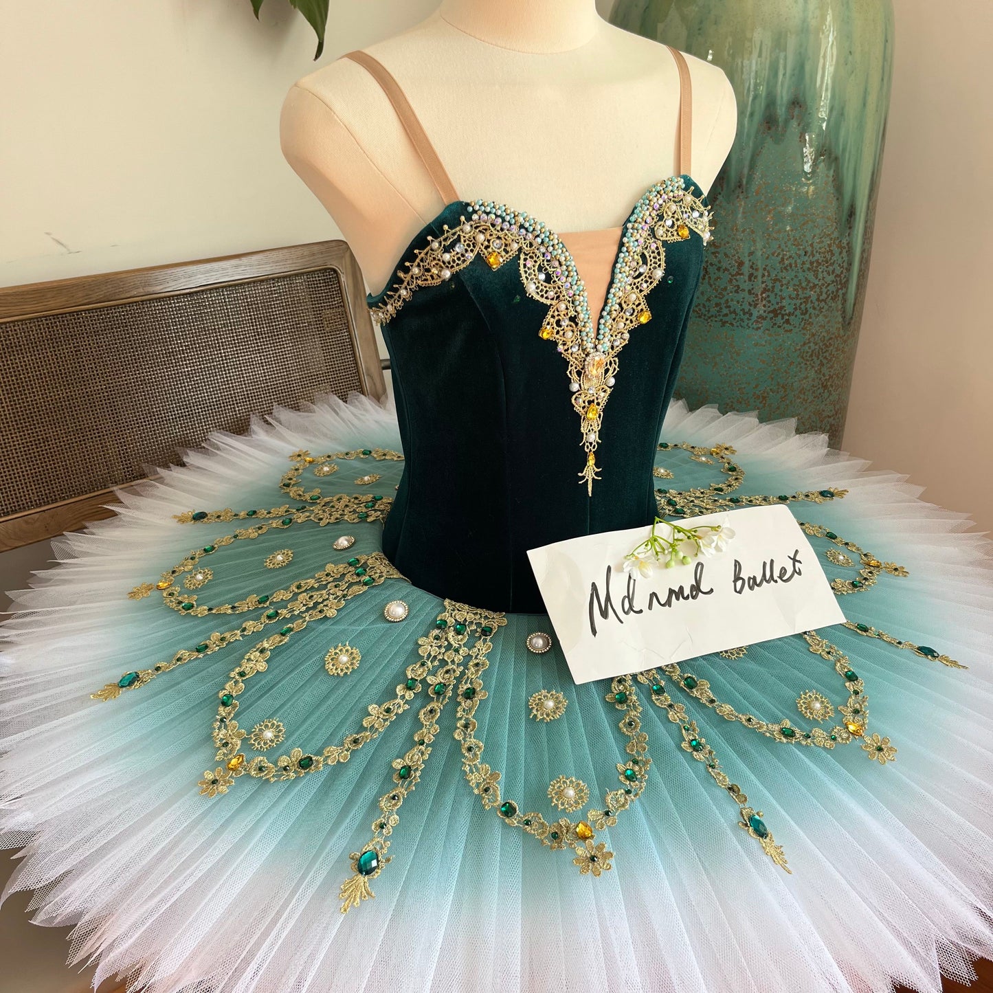 Exquisite Handmade Ballet Gown - Velvet Bodice with Ombre Tulle Skirt & Opulent Embellishments-MDT0041
