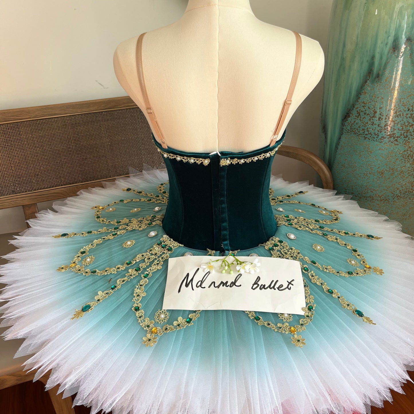 Exquisite Handmade Ballet Gown - Velvet Bodice with Ombre Tulle Skirt & Opulent Embellishments-MDT0041