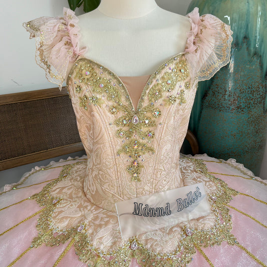 Professional Pink Platter Ballet Tutu for Youth America Grand Prix (YAGP) Golden - Embellished Ballet Skirt-MDT1216