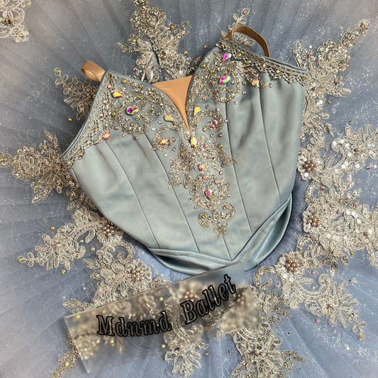 Classic Elegant Professional Ballet Dress with Lace and Rhinestones, Ideal for Silver Fairy Performances-MDT1050